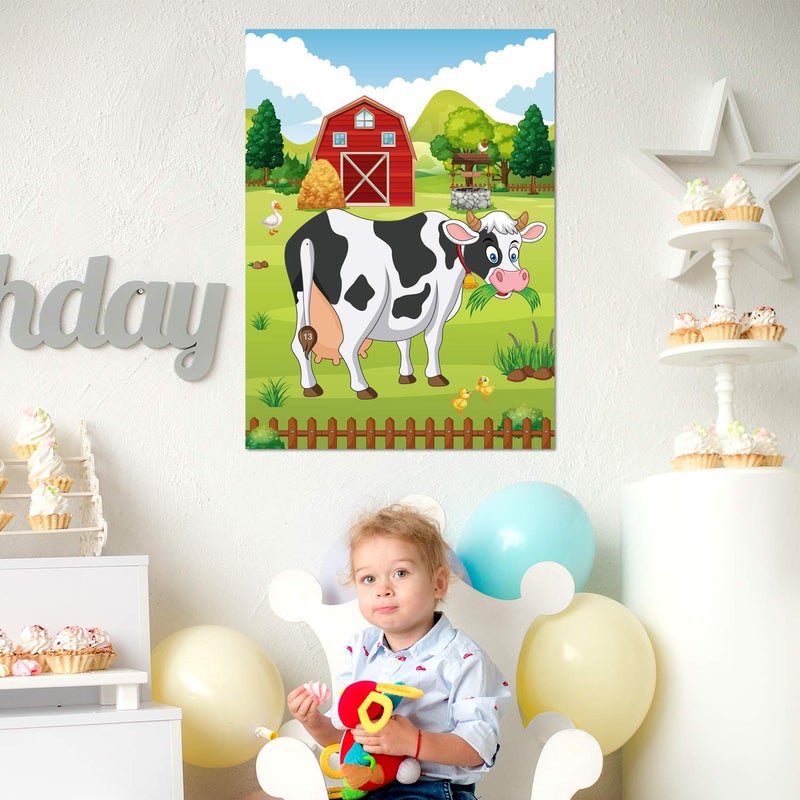 FEPITO Pin The Tail on The Cow Birthday Party Game with 24 Pcs Tails for Decorations, Kids Birthday Party Decorations - Image 5